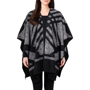 Ike Behar Women's Cozy Shawl Poncho Reversible Knit Cape Wrap Black Grey