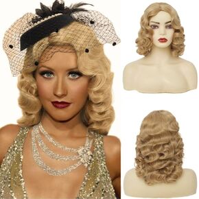 Amnenl Women Blonde Curly Wig Short 20s 30s Finger Wave Retro Wave Synthetic Fancy Wigs for Halloween Cosplay Wig