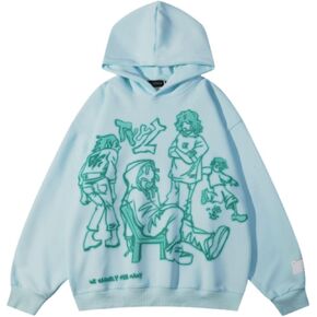 Aelfric Eden Mens Graphic Oversized Hoodie Cartoon Character Print Streetwear Casual hoodies y2k Hooded Sweatshirt