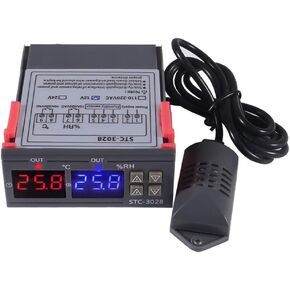 STC-3028 AC 110-220V 10A وحدة تحكم رقمية في درجة الحرارة عرض مزدوج ترموستات منظم حرارة تسخين وتبريد مفتاح رطوبة رقمي مع مسبار SHT20 (AC 110-220V)
