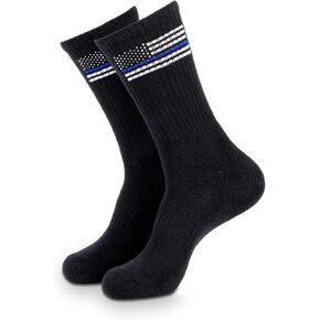 Thin Blue Line Police Sheriff Thin Red Line Firefighter Military EMS Patriotic American Flag Socks (Black Thin Blue Line)