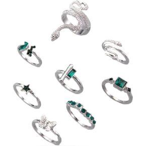 Pingyongchang Snake Rings for Women Girls Gold Snake Knuckle Adjustable Rings Boho Crystal Heart Stacking Finger Rings Set Vintage Goth Serpentine Heart Ring Jewelr