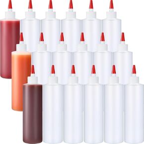 Yaomiao 30 Pack 16 oz Plastic Squeeze Bottles for Condiments Sauces Empty Leak Proof Squeeze Bottles Squirt Containers with Red Tip Cap for Ketchup, Condiments, Olive Oil, Glue