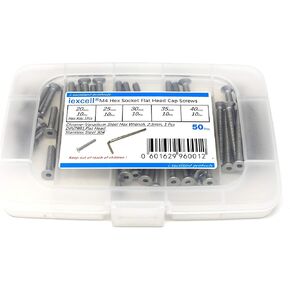 iexcell 850 Pcs M3 x 4/5/6/8/10/12/14/16/18/20/25/30 Stainless Steel 304 Hex Socket Flat Head Cap Screws Bolts Nuts Assortment Kit