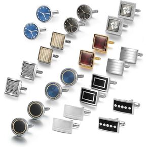 Wynameleri Cufflink 12 Pairs, Classic Fashion Men's Cuff Links Silver-tone Gold-tone Black for Business Wedding Party Gift Box in Saudi Arabia