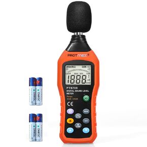 Protmex Sound Level Meter, Dual Mode db Meter Decibel Meter Noise Level Meter 30-130dB Measure with Fast/Slow Selection, Backlight, Max and Data Hold Function, A/C Mode PT6708(Batteries Included)