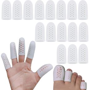 16 Pcs Gel Finger Cots with Holes, Silicone Finger Protectors Breathable Finger Covers Finger Sleeves Fingertips Protection for Eczema Wounds Cracking Blisters Broken Arthritis Trigger Finger