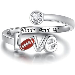 oGoodsunj Sterling Silver American Football Ring: 925 Adjustable Rugby Rings Hypoallergenic Jewelry Gift for Women Girls Sports Lover