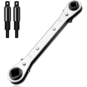 Hvac Service Wrench Tools:3/16" to 3/8" 5/16'' x 1/4''Air Conditioner Valve Ratchet Wrench with 2 Hexagon Bit Adapter Kit for Air Refrigeration and Equipment Repair Tools Clearance