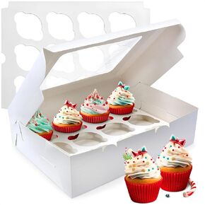 10Pcs White Bakery Boxes with Window - 19x14x4 Cake Cardboard Dessert Box Window Bakery Boxes Cake Baking Supplies Pie Holder with Lid Cookie Packaging Boxes - White Cup Cake Boxes for Packaging