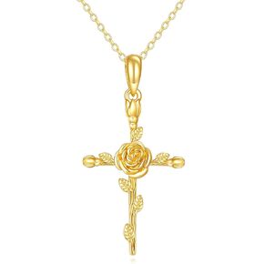 KECHO 14k Gold Cross Necklace for Women Dainty Gold Solid Heart Pendant Jewelry Gifts for Her