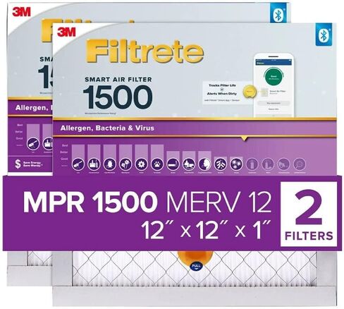 فلتر هواء للأفران تيار متردد 12x12x1، فلتر هواء للفرن من فيلتريت، MPR 1500، هيلثي ليفينج فائقة الحساسية، عبوتان (الأبعاد الدقيقة 11.81 x 11.81 x 0.78) in Kuwait