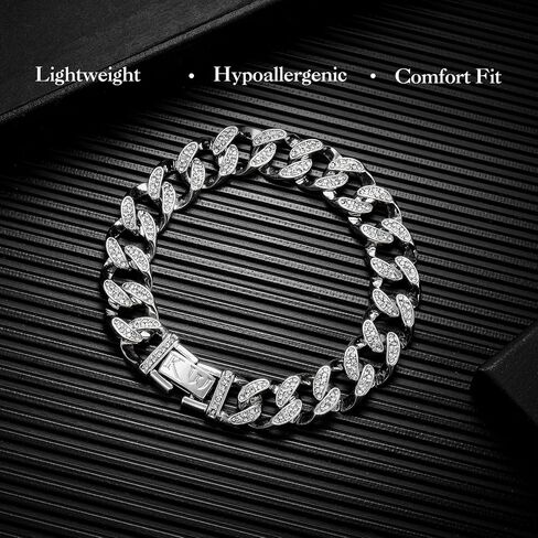 سوار King Will للرجال - سلسلة ربط كوبية سوداء مرصعة بالزركون المكعب للارتداء اليومي بشكل مريح in Kuwait