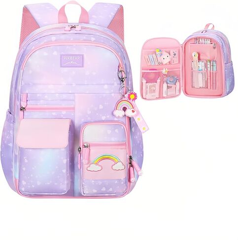 Girls School Backpack,Cute Backpacks for Girls,Elementary School Bag for Teen Girls,Gradient Kids Bookbag with Compartments in Saudi Arabia
