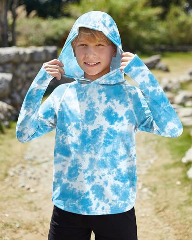 BesserBay Boys Sun Protection Hooded Long Sleeve Rashguard Shirt 1-14 Years in Kuwait