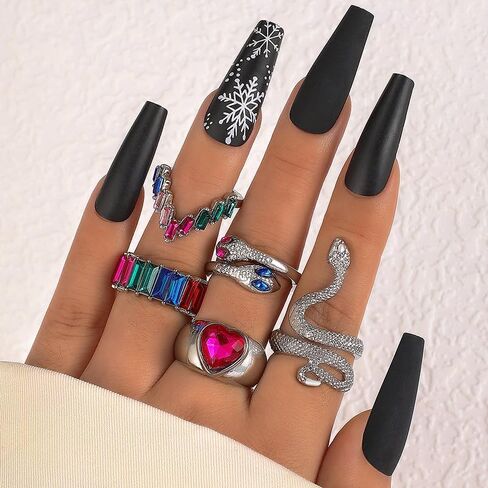 Pingyongchang Snake Rings for Women Girls Gold Snake Knuckle Adjustable Rings Boho Crystal Heart Stacking Finger Rings Set Vintage Goth Serpentine Heart Ring Jewelr in Kuwait