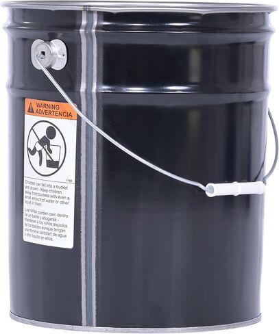 Vestil PAIL-STL-RI سطل فولاذي مفتوح الرأس بمقبض، سعة 5 جالون، أسود، عبوة من قطعة واحدة in Kuwait