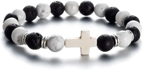 Softones 8mm Beads Cross Bracelet for Women Men Natural Stone Elastic Link Prayer Bracelet for Boy Girls,with Gift Box in Kuwait