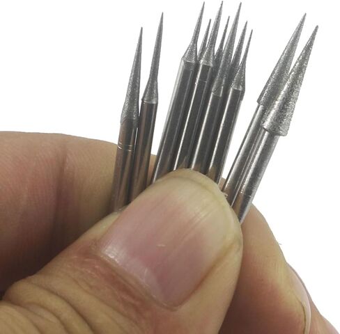 𝐋𝐮𝐨 𝐤𝐞 10 Pcs Inverted Trapezoidal Shape Diamond Burr Set, 3/32'' Shank Diamond Mounted Stone Carving Bits for Rotary Tools in Kuwait