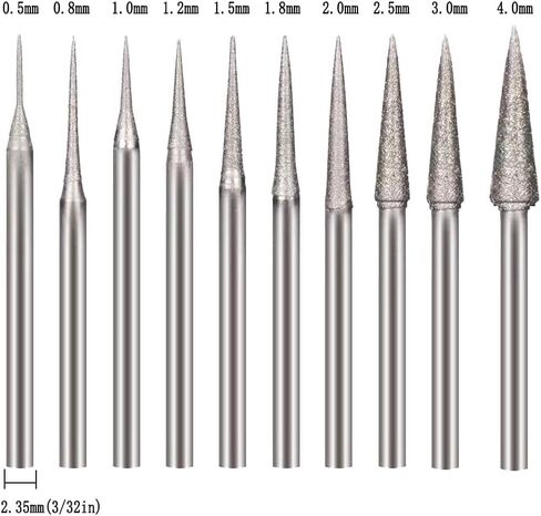 𝐋𝐮𝐨 𝐤𝐞 10 Pcs Inverted Trapezoidal Shape Diamond Burr Set, 3/32'' Shank Diamond Mounted Stone Carving Bits for Rotary Tools in Kuwait