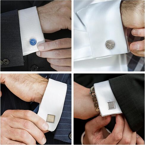 Wynameleri Cufflink 12 Pairs, Classic Fashion Men's Cuff Links Silver-tone Gold-tone Black for Business Wedding Party Gift Box in Saudi Arabia