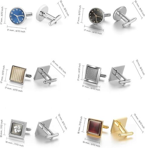 Wynameleri Cufflink 12 Pairs, Classic Fashion Men's Cuff Links Silver-tone Gold-tone Black for Business Wedding Party Gift Box in Saudi Arabia