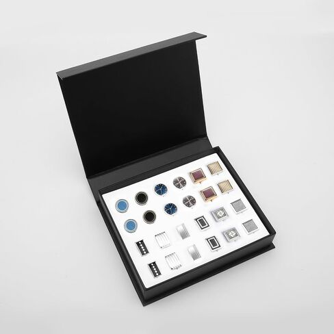 Wynameleri Cufflink 12 Pairs, Classic Fashion Men's Cuff Links Silver-tone Gold-tone Black for Business Wedding Party Gift Box in Saudi Arabia