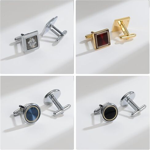 Wynameleri Cufflink 12 Pairs, Classic Fashion Men's Cuff Links Silver-tone Gold-tone Black for Business Wedding Party Gift Box in Saudi Arabia