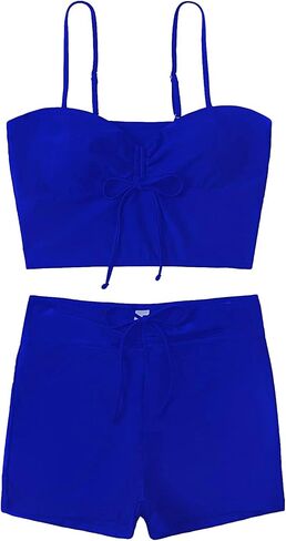 Lilosy Drawstring High Waisted Bikini Set Srting Swimsuit Spaghetti Strap Cami Top and Tie Side Shorts 2 Piece in Kuwait
