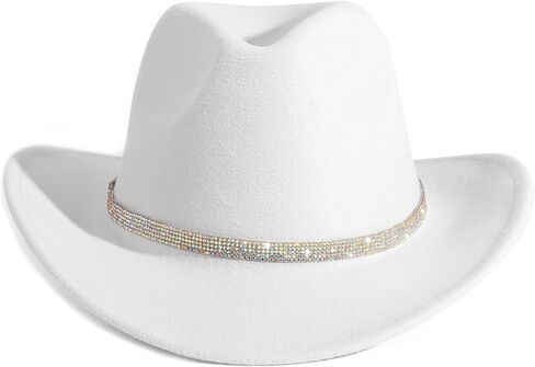 HUDANHUWEI Rhinestone Cowgirl Cowboy Hat Shiny Wide Brim Hat for Party in Saudi Arabia