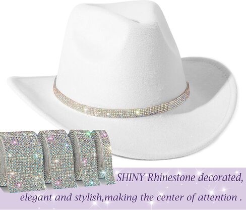 HUDANHUWEI Rhinestone Cowgirl Cowboy Hat Shiny Wide Brim Hat for Party in Saudi Arabia
