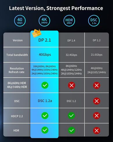 Silkland 54Gbps 16K DisplayPort Cable 2.1, [VESA Certified] DP Cord 3.3FT | 16K@30Hz, 8K@120Hz, 4K@240Hz 165Hz 144Hz, HDR, HDCP DSC 1.2a, Compatible DP 1.4 FreeSync G-Sync Gaming Monitor 5090 7900XTX in Saudi Arabia