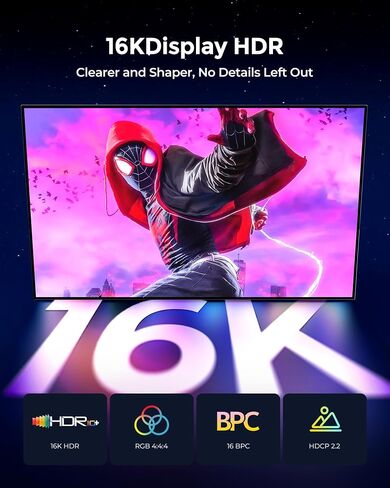 Silkland 54Gbps 16K DisplayPort Cable 2.1, [VESA Certified] DP Cord 3.3FT | 16K@30Hz, 8K@120Hz, 4K@240Hz 165Hz 144Hz, HDR, HDCP DSC 1.2a, Compatible DP 1.4 FreeSync G-Sync Gaming Monitor 5090 7900XTX in Saudi Arabia