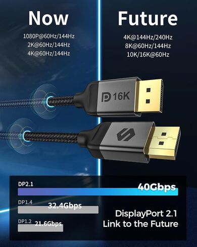 Silkland 54Gbps 16K DisplayPort Cable 2.1, [VESA Certified] DP Cord 3.3FT | 16K@30Hz, 8K@120Hz, 4K@240Hz 165Hz 144Hz, HDR, HDCP DSC 1.2a, Compatible DP 1.4 FreeSync G-Sync Gaming Monitor 5090 7900XTX in Saudi Arabia