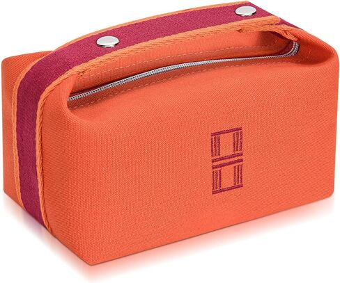 Sluxa Fashion Makeup Bag for Women, Orange Red Canvas Make up Travel Bag, Hanging Cosmetic Bag Organizer for Women in Kuwait