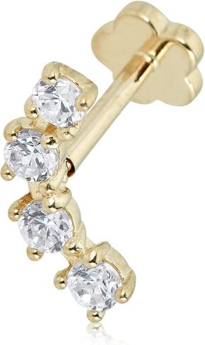 AVORA 14K White Gold Simulated Diamond CZ Curved Bar Cartilage Piercing Flat Back Earring Body Jewelry (18 Gauge) in Kuwait