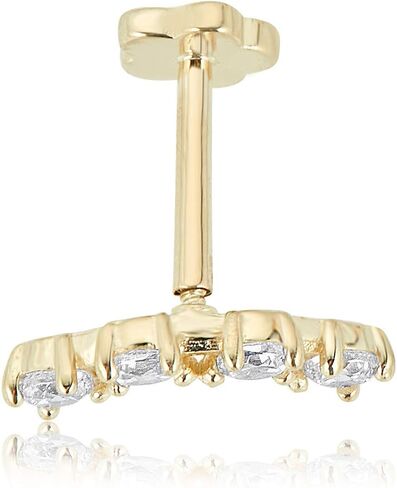 AVORA 14K White Gold Simulated Diamond CZ Curved Bar Cartilage Piercing Flat Back Earring Body Jewelry (18 Gauge) in Kuwait