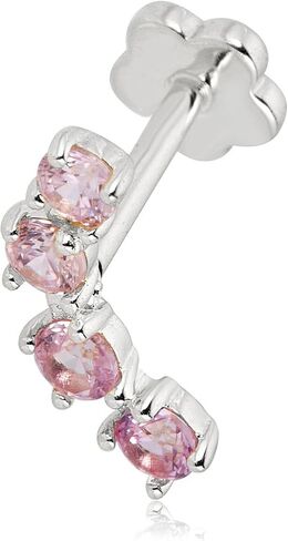 AVORA 14K White Gold Simulated Diamond CZ Curved Bar Cartilage Piercing Flat Back Earring Body Jewelry (18 Gauge) in Kuwait