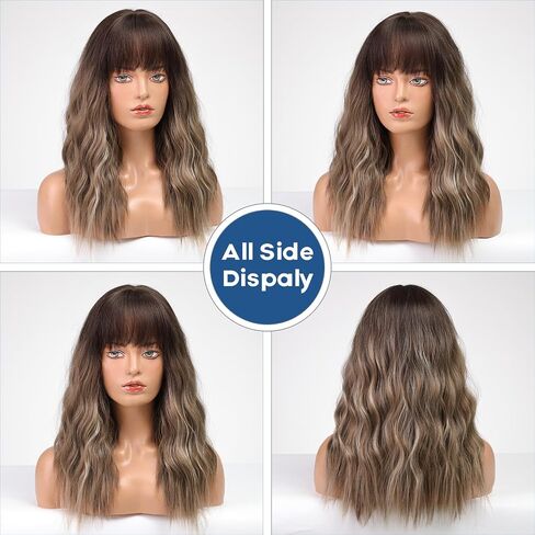 HAIRCUBE Natural Brown Bob Wigs,Chocolate Brown Short Wavy Wig With Bangs for Women,Synthetic Shoulder Length for Party and Dailty Use in Kuwait