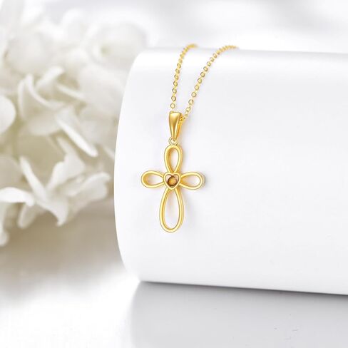 KECHO 14k Gold Cross Necklace for Women Dainty Gold Solid Heart Pendant Jewelry Gifts for Her in Kuwait