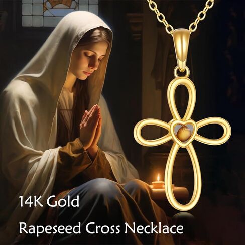 KECHO 14k Gold Cross Necklace for Women Dainty Gold Solid Heart Pendant Jewelry Gifts for Her in Kuwait