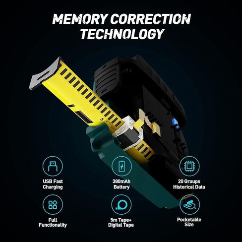 شريط قياس رقمي 2 في 1 من ACPOTEL - قياس شريط قياس 16 قدم، قابل لإعادة الشحن عبر USB شريط قياس فوري لعرض البيانات، 20 مجموعة ذاكرة تاريخية لقياس دقيق in Kuwait