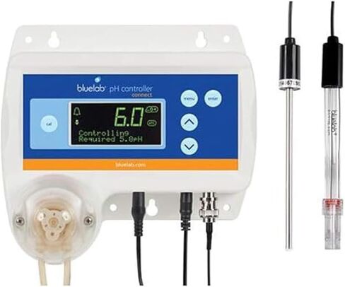 وحدة تحكم pH CONTPH من bluelab مع جهاز قياس رقمي للمراقبة والجرعات في الماء، 1، مسبار pH أبيض وPROBPH للمياه، قطب كهربائي بديل للعداد، والشاشة، وجهاز التحكم in Kuwait