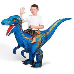 Spooktacular Creations Kids Inflatable Dinosaur Costume, LED Light Eyes Digital Printing Ride-on T-rex Blow Up Costume