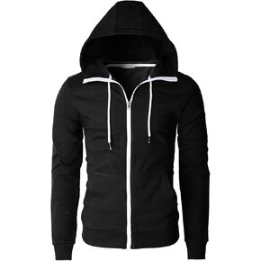H2H Mens Slim Fit Long Sleeve Kanga Pocket High Neck Hoodie with White Zipper and Cord BLUE US L/Asia XL (CMOHOL062)