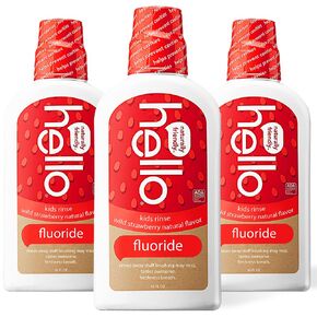 Hello Natural Watermelon Flavor Kids Fluoride Free Rinse, Alcohol Free, Vegan, SLS Free, Mouthwash for Kids Age 6 and Up, 16 Fl Oz (Pack of 3)
