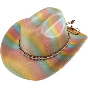 QWINEE Cowboy Hat for Adult Wide Brim Plain Western Cowgirl Hat Costume Boho Country Cowboy Hat for Women Men