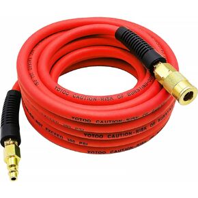 YOTOO Hybrid Air Hose 1/4-Inch by 100-Feet 300 PSI Heavy Duty, Lightweight, Kink Resistant, All-Weather Flexibility with 1/4-Inch Industrial Quick Coupler Fittings, Bend Restrictors, Red