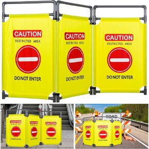 3 Panels Safety Barricade Heavy Duty PVC Frame 5.8FT Foldable Security Sign Barrier Gate High Visibility Caution Symbol Crowd Control Restricted Area Pedestrian Barricade DO NOT Enter(Yellow)