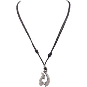 BlueRica Koru Spiral Wave Pendant on Adjustable Black Cord Necklace